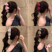 韩系小众denim牛仔蓝色蝴蝶结香蕉夹后脑勺盘发高马尾竖夹扭夹子