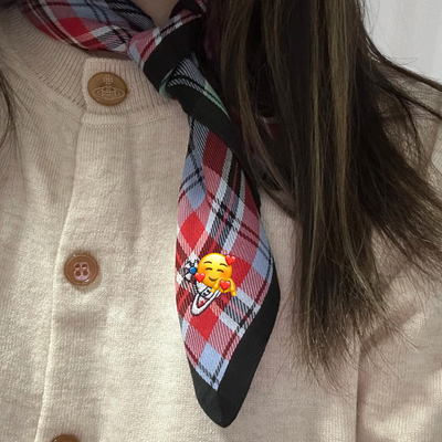 复古红色格子小方巾围巾