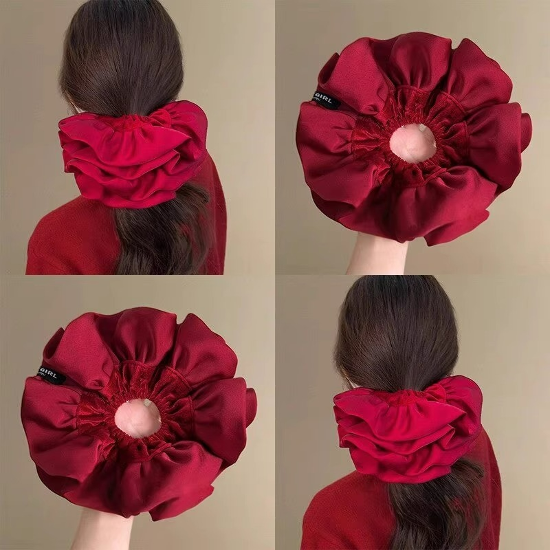 新年红色缎面大肠发圈女款法式复古高级感丸子头超大发饰头绳发绳,饰品/流行首饰/时尚饰品新,发饰,淘宝优惠券,粉丝福利购,淘宝优惠卷