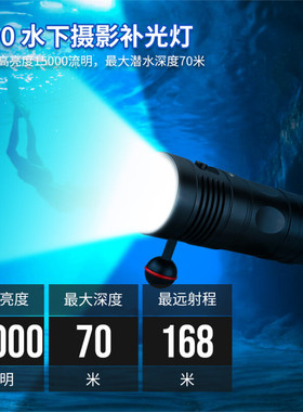 强光潜水手电筒专业潜水补光灯摄影灯水下照明灯赶海水下探照灯