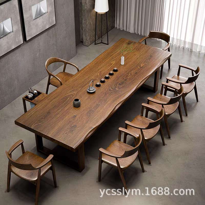 榆木大板桌餐桌椅茶几办公室泡茶台新中式茶室家具禅意茶几原木桌
