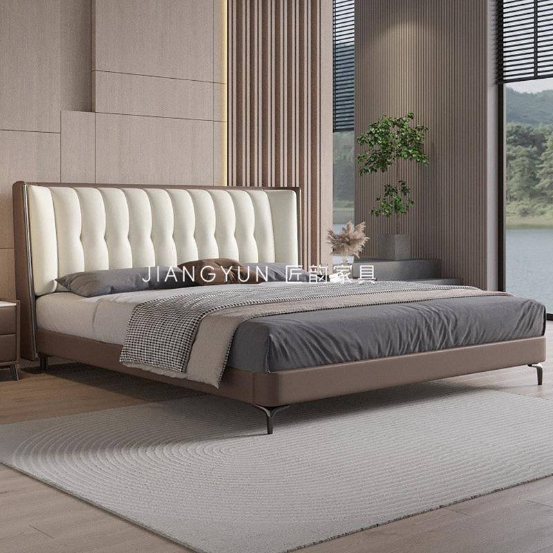 主卧2米x2米2大床意式轻奢高端婚床现代简约双人床实木卧室真皮床