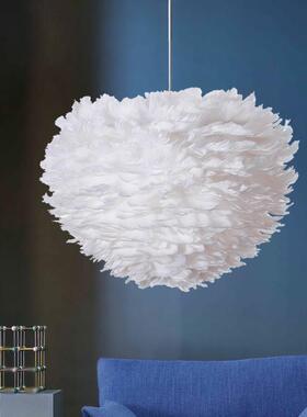 北欧羽毛创意吊灯现代个性简约卧室服装店吊灯圆形红色婚庆吊灯