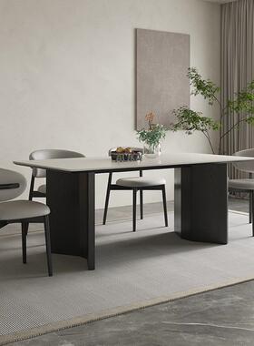 现代简约家用小户型纯白色岩板白蜡木餐桌椅组合长方形实木吃饭桌