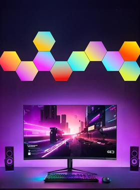 热卖氛围灯RGB智能蜂巢拾音节奏律动幻彩家庭paty电竞量子灯