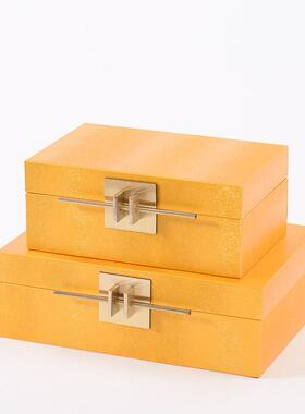 新中式样板房黄色首饰盒现代饰品收纳盒卧室衣帽间橱窗饰品盒摆件