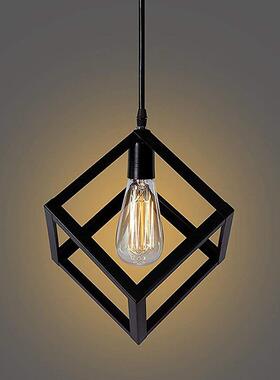 复古黑色铁艺餐厅吊灯创意单头正方体金属工业风灯具