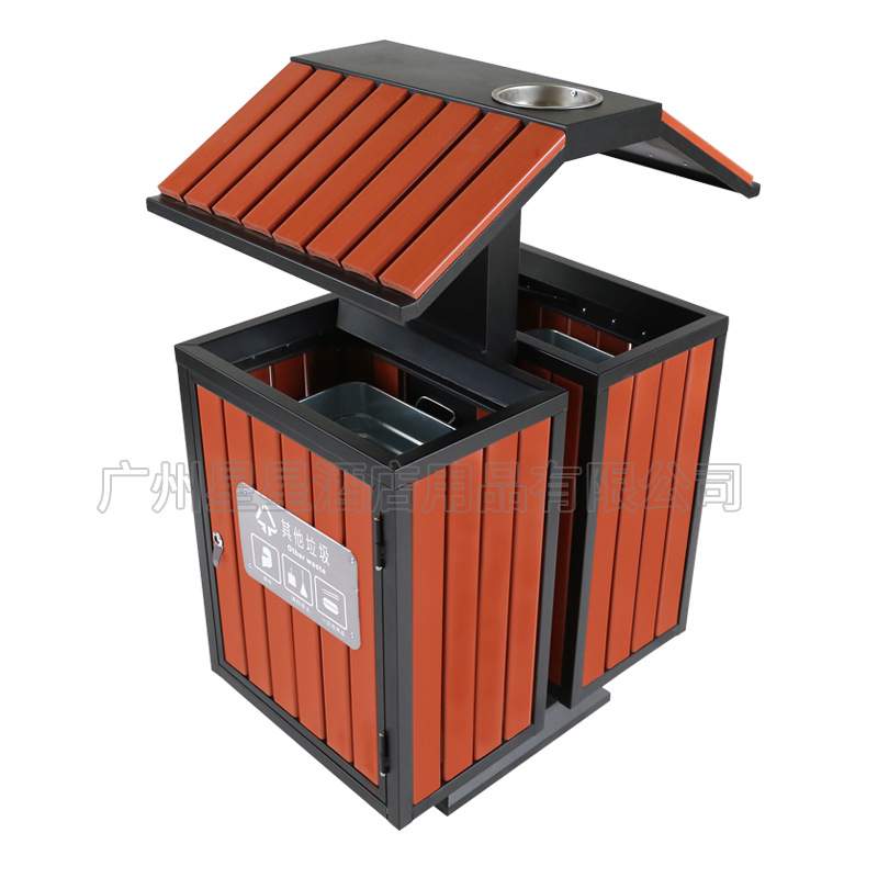 木质分类垃圾桶双桶 户外公园别墅小区街道烟灰收纳不锈钢垃圾桶