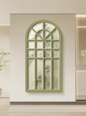 立体砂岩拱形2023新款奶油风绿色入户玄关装饰画过道走廊客厅挂画