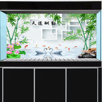 鱼缸背景贴纸竹报平安壁纸板墙高清5d立体图3d布景画缸自粘静电贴