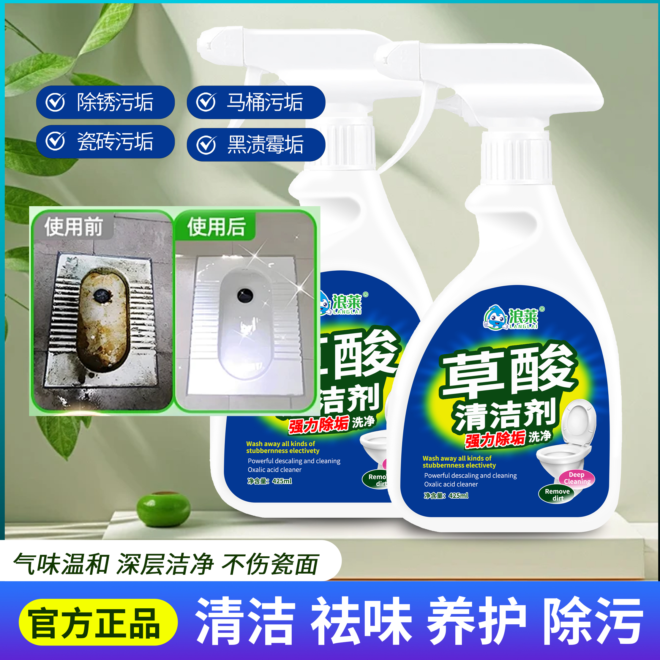 【官方正品】浪莱草酸清洁剂瓷砖地板卫生间强力去污不留痕家用