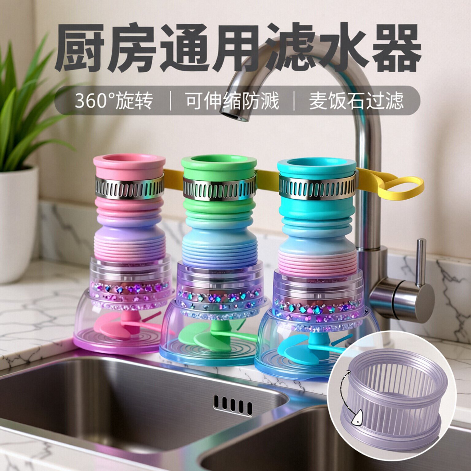 厨房通用防溅水龙头花洒过滤器