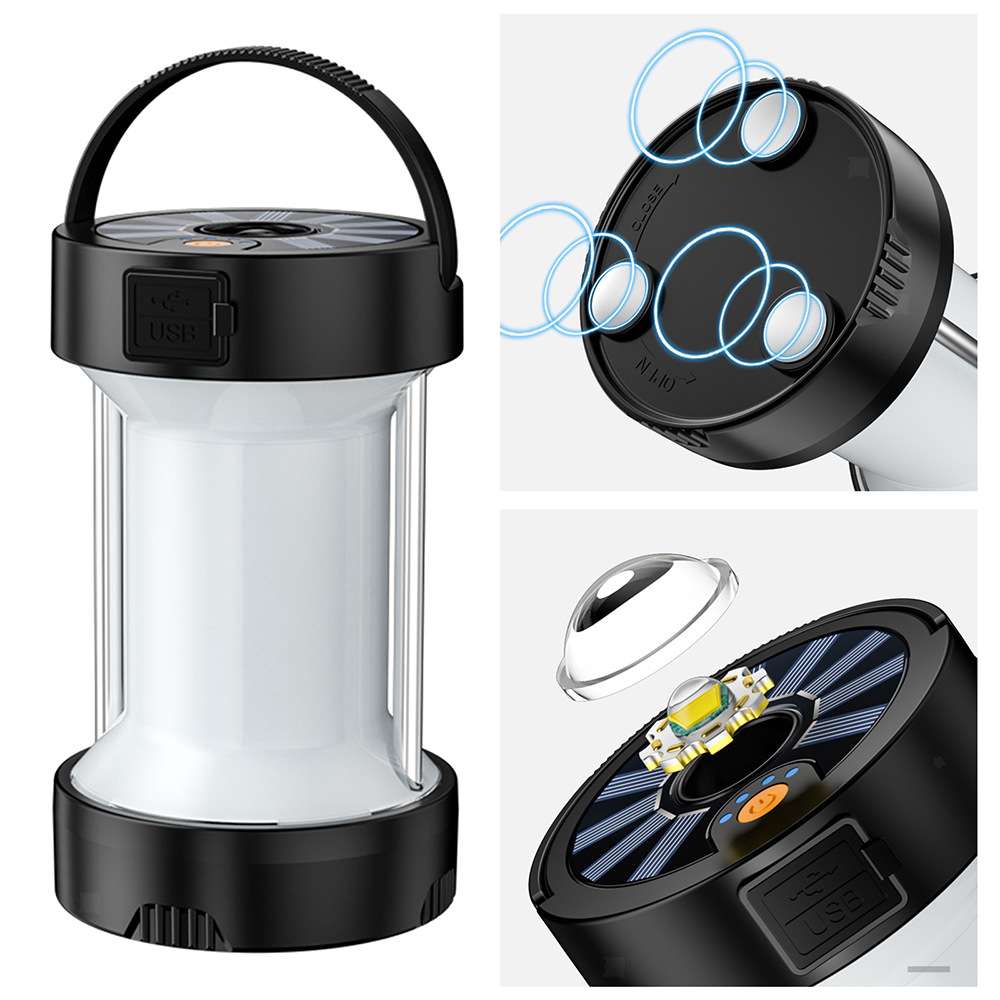阳能野营便携式灯笼4 种模式 USB  磁铁 USB 露营可充电工作灯