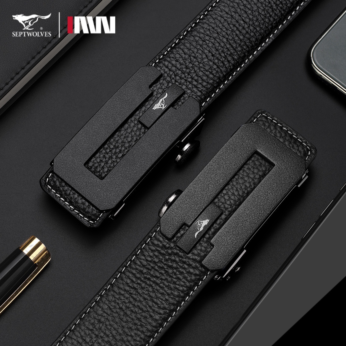 时尚皮带男款平滑内扣式真皮腰带