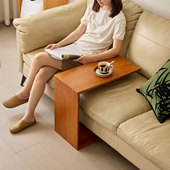 实木沙发边几白蜡木茶几客厅角几置物架设计师创意C型床边小桌子