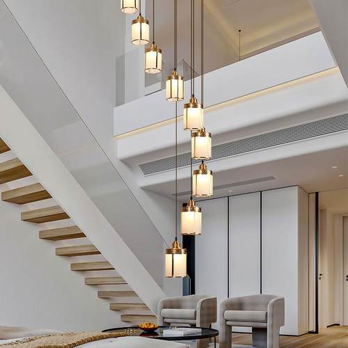 楼梯吊灯简约创意新中式复式楼别墅中空客厅挑空旋转楼梯间长吊灯