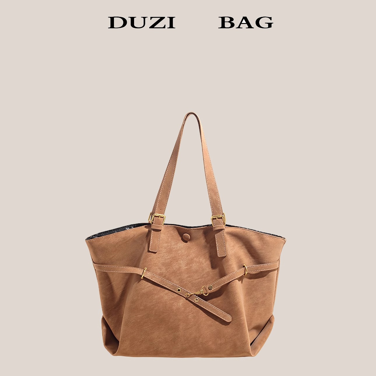 DUZI复古麂皮托特包大容量