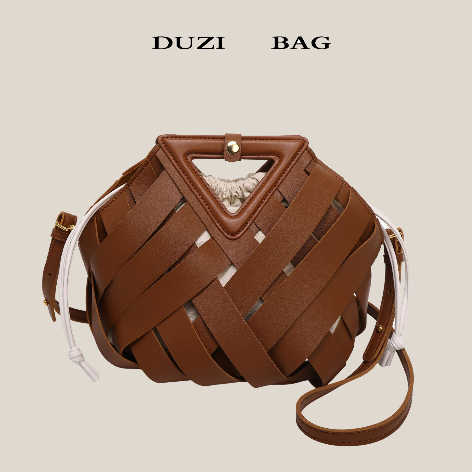 渡自ins博主款编织镂空水桶包