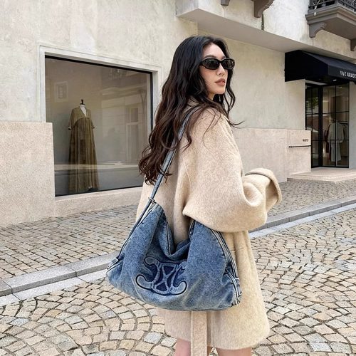 DUZI西班牙复古做旧牛仔托特包