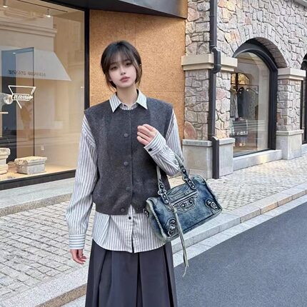 做旧牛仔机车包复古手提包女2025新款小众设计感质感通勤包辣妹包