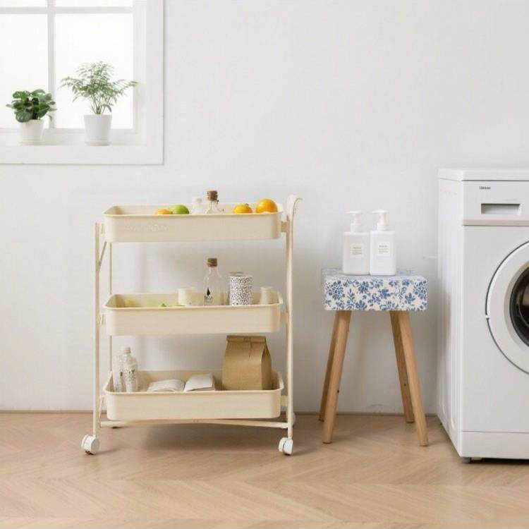 折叠小推车家用置物架厨房落地移动带轮子三层收纳架免安装小推车,收纳整理,家用收纳手推车,淘宝优惠券,粉丝福利购,淘宝优惠卷