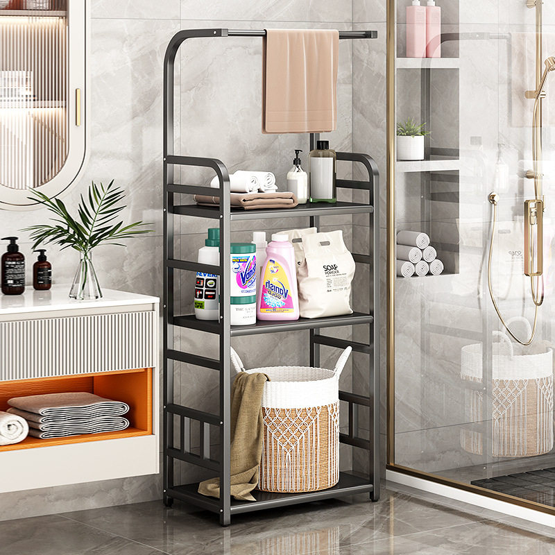 卫生间置物架落地式浴室厕所洗手间脸盆毛巾收纳架多层金属免打孔