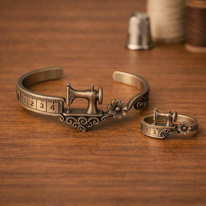 跨境新品热销Sewing Machine Themed Bracelet缝纫机手镯戒指套装