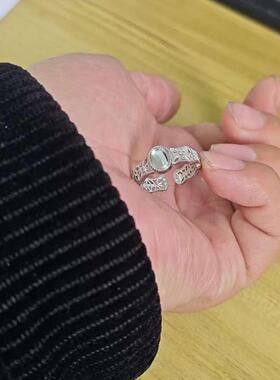 轻奢复古高级镶嵌紫钻蛋面紫色开口戒指个性设计小众精致叠戴指环