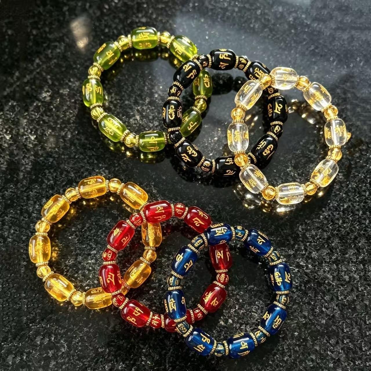 新款桶珠手链雕刻烫金六字真言佛珠手串直播景区寺庙赠品文玩手串