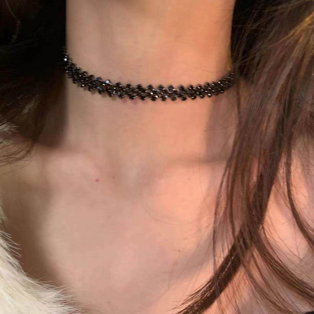 高级感黑色镶钻颈链choker女欧美个性时尚百搭闪亮水钻项链锁骨链