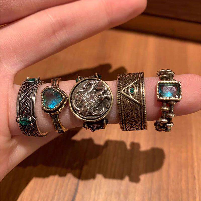 做旧中古戒指vintage指环开口可调节戒指复古小众级感戒圈饰品