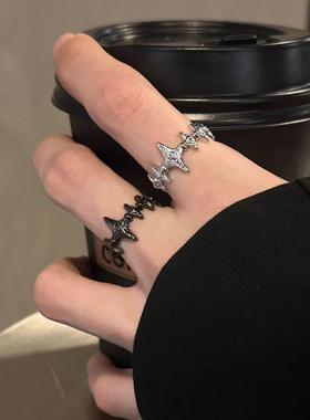 暗黑锆石十字架开口情侣对戒设计复古小众ins高级百搭戒指简约女