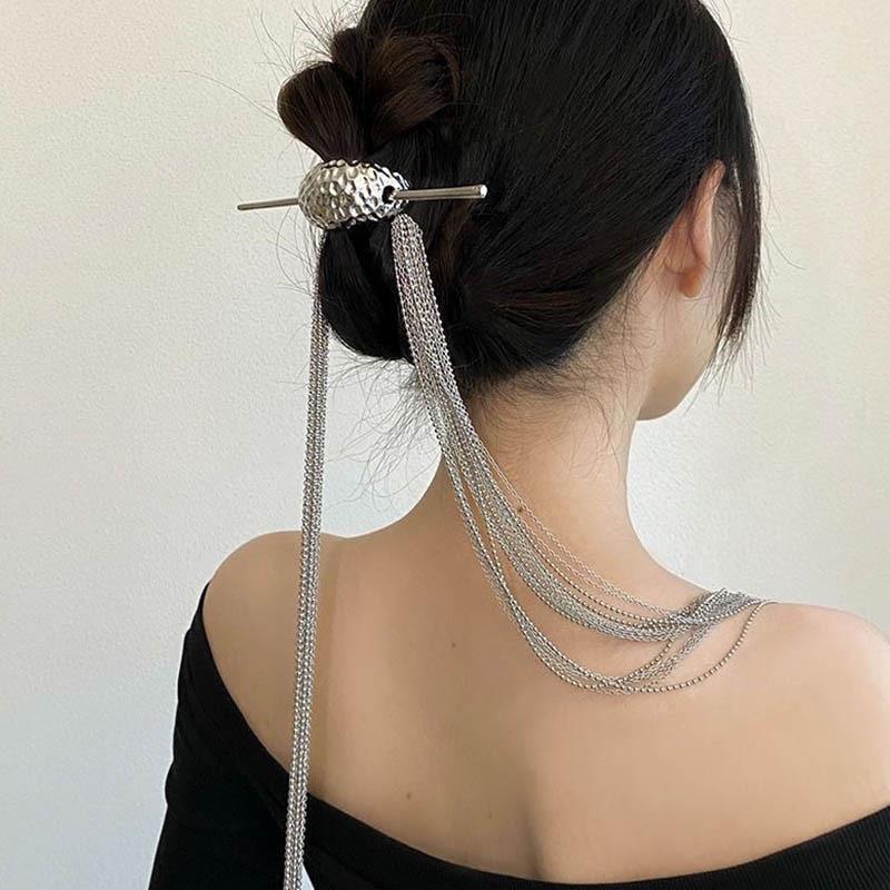 清冷个性长流苏发簪高级感新中式马尾后脑勺簪子头饰夸张发钗批货