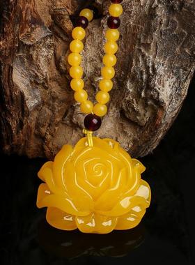 荧光浮水黄蜜蜡毛衣链长款复古男女同款民族风百搭毛衣链饰品