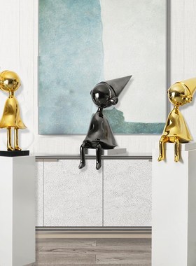 现在轻奢抽象卡通人物雕塑摆件售楼部样板房酒店前台玄关落地装饰