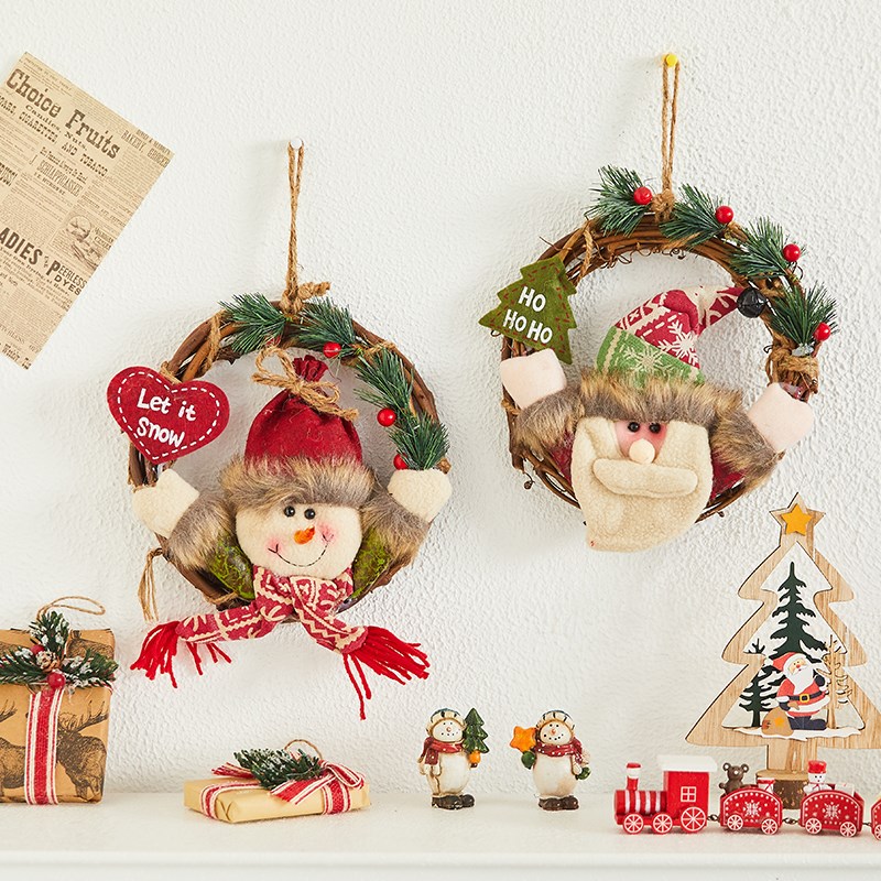 圣诞节装饰品圣诞花环老人雪人藤圈挂件门挂背景墙装扮场景布置