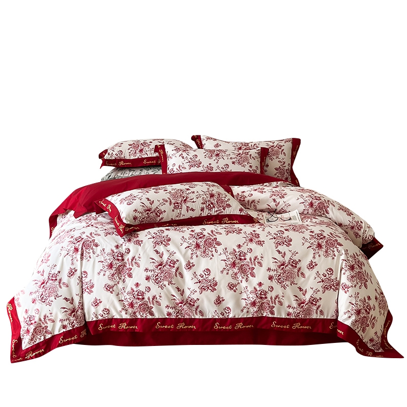 高档结婚四件套大红色床单被套全棉纯棉新婚陪嫁婚庆床上用品婚房
