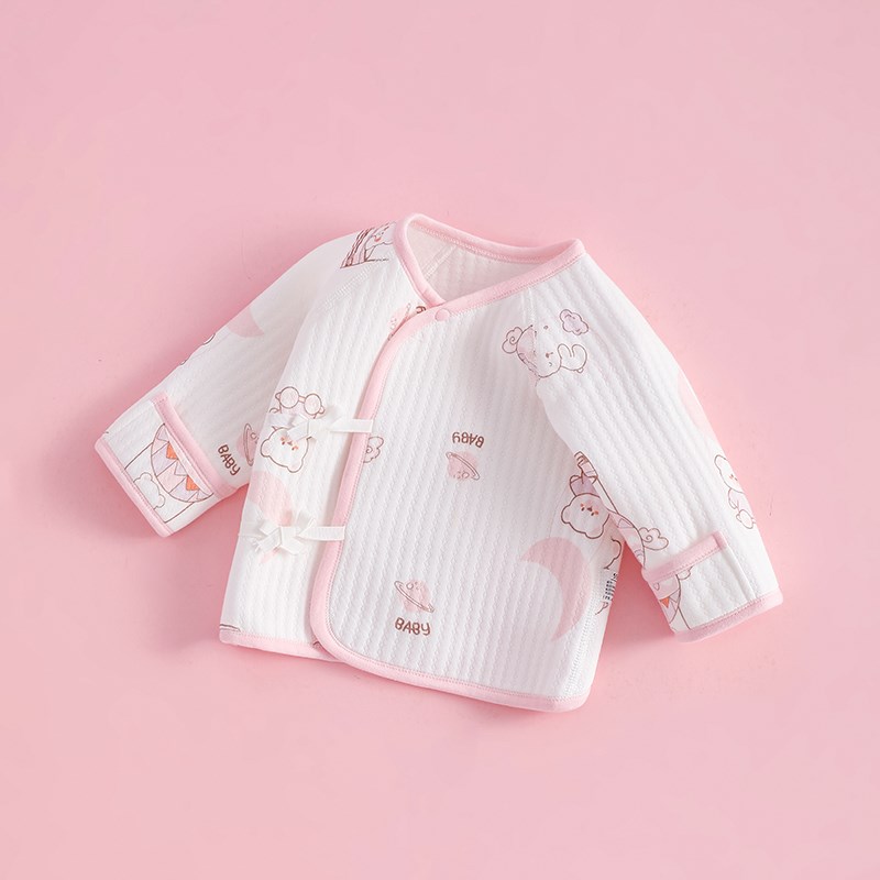 03月初生婴儿衣服秋冬季男女宝宝半背衣夹棉保暖新生儿上衣a类潮
