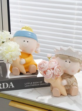 大艺术家捧花花瓶摆件戴耳环的珍珠少女玄关电视鞋柜插花乔迁装饰