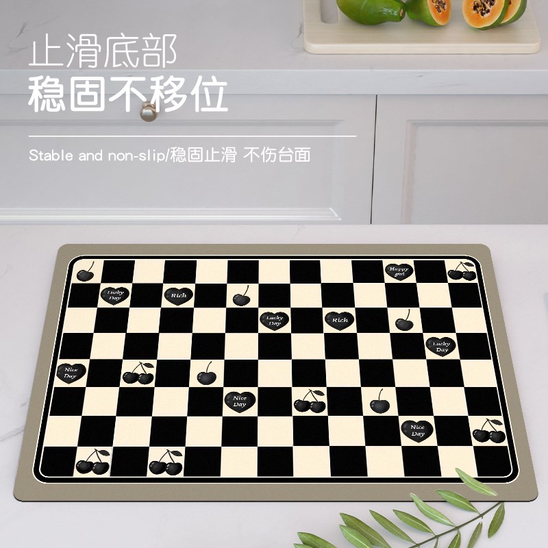 厨房沥水垫皮革吸水垫欧式格子台面桌垫免洗手台垫子厨具隔热垫