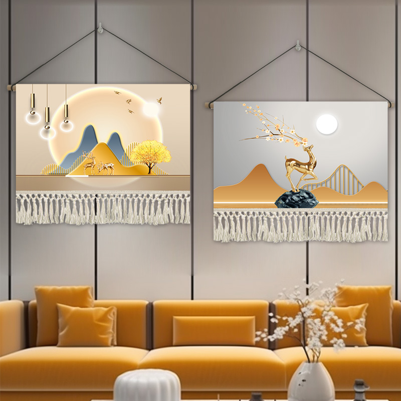 北欧简约花卉餐厅挂画卧室布艺客厅装饰画挂布沙发床头背景墙挂毯图片