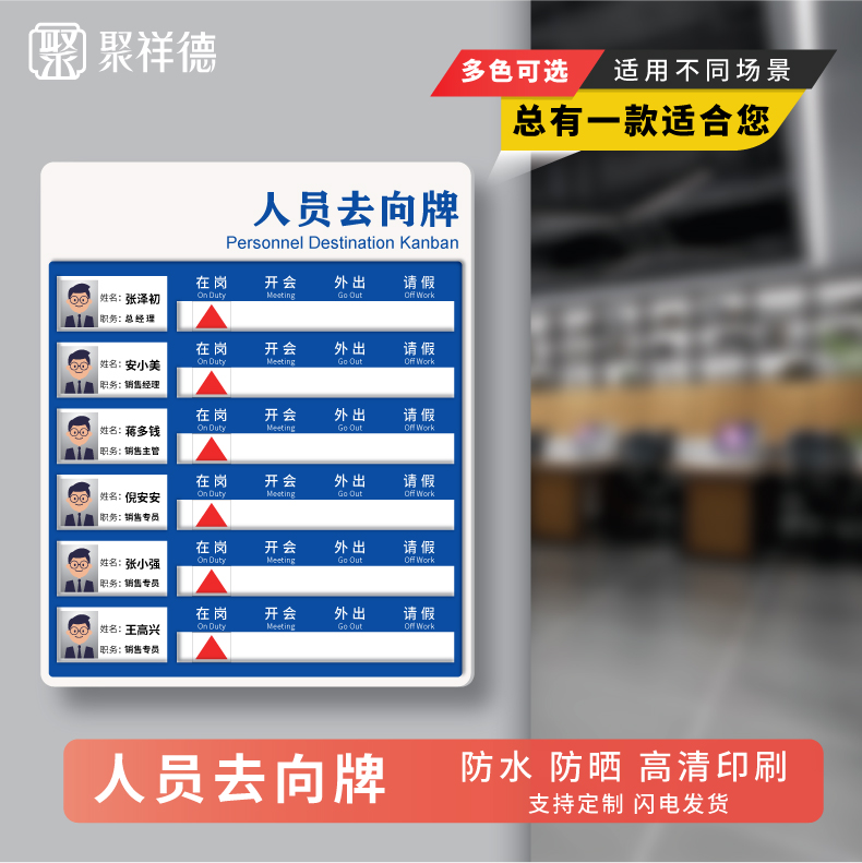 新款亚克力人员去向牌单位工作人员动态告知牌定制在岗科室牌照片