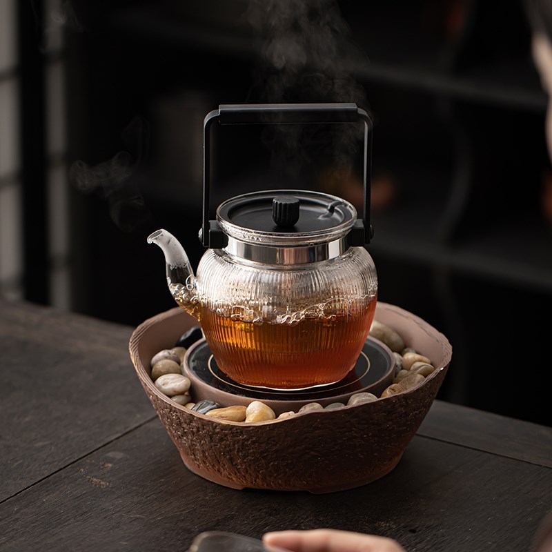 蕴华堂雨花石电陶炉煮茶套装小型家用煮茶器耐高温玻璃粗陶烧水壶