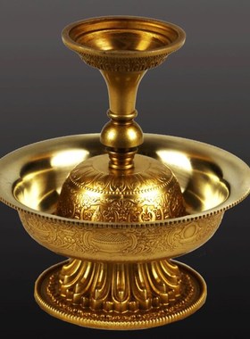 藏密坊 慧宝佛具护法杯供品A款纯铜八吉祥图案双层护法供杯佛前供