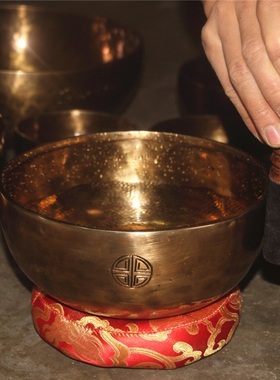 正宗满月钵颂钵尼泊尔纯手工OM音铜钵瑜伽音疗音钵摆件