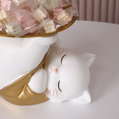 招财猫摆件装放糖果盘子零食水果托盘前台接待酒店铺吧台开业礼品