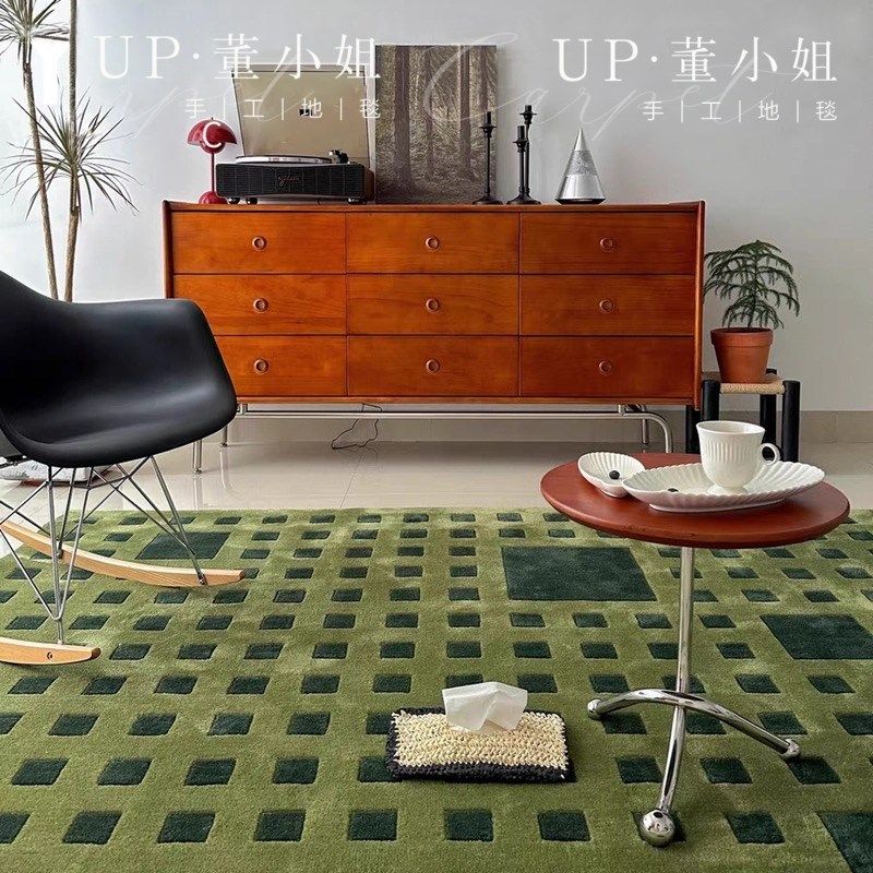 美式乡村复古绿色格子客厅沙发茶几地毯欧美简约衣帽间书房加厚毯