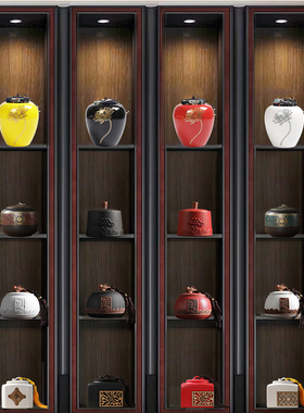 新中式壁柜样品屋展示中心样板房酒店茶室摆件软装饰品茶叶罐茶壶