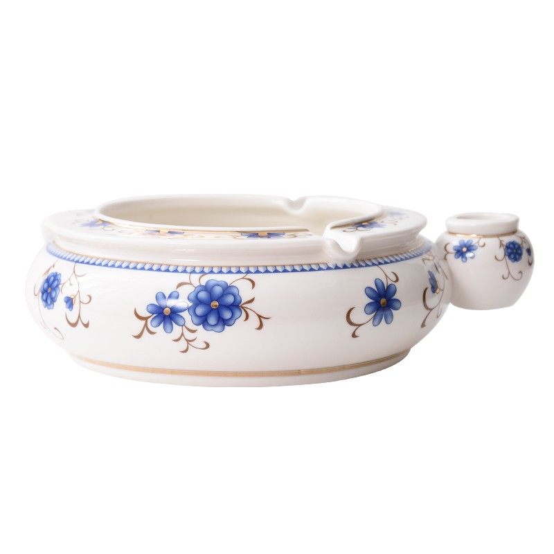 时尚实用欧式复古青花陶瓷创意个性大码烟灰缸大号客厅办公室酒吧