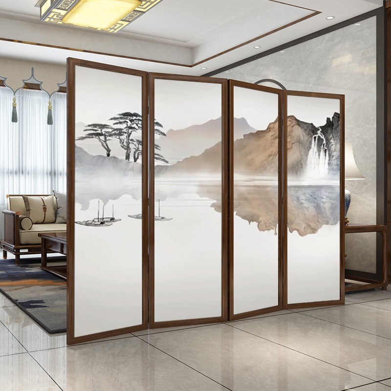 梁雄古典新中式实木折叠茶楼客厅办公室简约屏风隔断移动遮挡定制